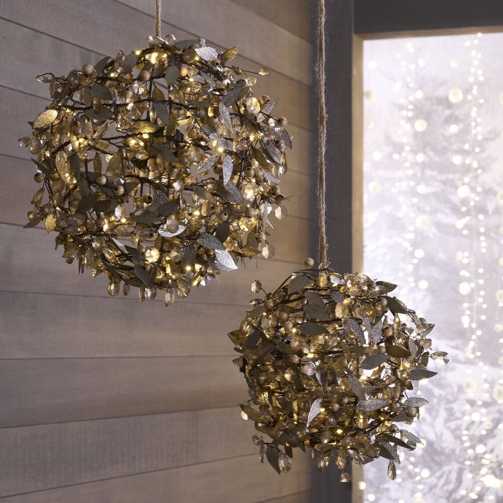 NWOT Pottery Barn - Lit Rustic Leaf Orb 8" Small - Picture 3 of 5